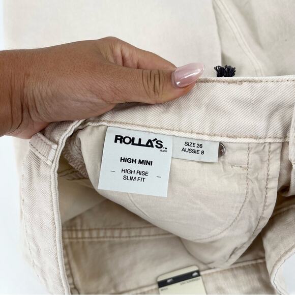 ROLLAS High Rise Mini Skirt Tan Slim Fit Button Zip Closure 5 Pocket Size 26 NEW - Picture 4 of 6